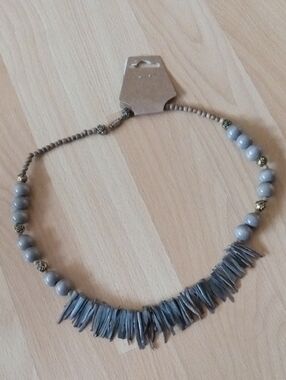Gray Beaded Fringe Necklace - Unbranded